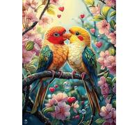 Couple de perroquets dans Un Jardin Fleuri Puzzles 500 Pièces pour Adultes Vision 3D Challenge Divertissant Créatif Famille Relaxation Art Décoration Moderne 500 PCS