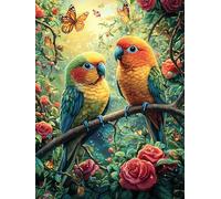 Couple de perroquets sur la Branche de Rose Puzzles 500 Pièces pour Adultes Educa Famille Challenge Qualité Supérieure Relaxation Art Décoration Intérieure Assemblage 500 PCS