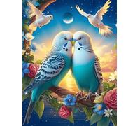 Couple de perruches ondulées avec des colombes 1000 Pieces Casse-tête Personne Âgée en Carton Anti-Déchirure Animal Sauvage et Animal de Compagnie Facile Débutant Thérapie Occupationnelle Anti-Stress