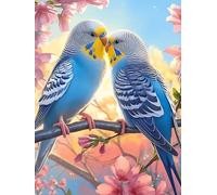 Couple de perruches ondulées avec des fleurs 1000 Pièces Puzzle Personne Âgée En Carton Épais Sans Déformation Animal sauvage et animal de compagnie Facile Débutant Anti-Stress Thérapie Occupationnell