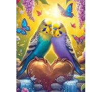 Couple de perruches ondulées avec un cœur 300 Pieces Casse-tête Débutant En Carton Haute Qualité Animal sauvage et animal de compagnie Facile Apprentissage Loisir Créatif Décoration Murale Cadeau Sain