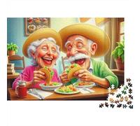 Couple de Personnes âgées heureuses dégustant des Tacos dans Un Restaurant Puzzle 1000 Pièces pour Adultes 70x50cm/1000pcs