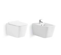 COUPLE DE SANITAIRES SUSPENDUS EN CÉRAMIQUE SANS REBORD ROCK