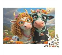 Couple de Vaches Lunettes Puzzle de 1000 Pièces pour Adultes Vaches Mignonnes avec Lunettes et Fleurs Difficile Premium Robuste Haute Qualité Vibrant Stimulant Anti-Stress 38x26cm/1000pcs