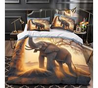 Couple d'éléphants Parure de Lit 3D Imprimée Microfibre Ultra Douce Hypoallergique Conception florale artistique Housse de Couette Fermeture Éclair Super Douce Résistante for Adulte King（220x240cm）