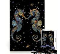 Couple d'hippocampes sous Une Nuit étoilée Puzzle de 1000 pièces pour Adultes Jeu de logique Stimulant et apaisant Bords Nets Cadeau touchant (38x52cm)