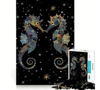Couple d'hippocampes sous Une Nuit étoilée Puzzle de 1000 pièces pour Adultes Jeu de réflexion et de Loisirs Découpe Fine pour Les vœux du Père Noël (50x75cm)