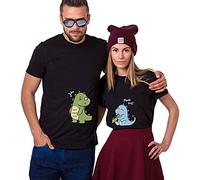 Couple Dinosaure Tshirt Love Couple Partenaire Tee PartnerLook King Queen Shirt à Manches Courtes Coton 1 Pièce(Noir-Women,L)