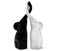 Couple harmonieux d’éléphants en céramique noir & blanc Elephant decoration | Deco maison et sculpture moderne 26 cm de hauteur - Couple de deux éléphants indépendants - Figurine de décoration