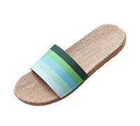 Couple Hommes d'été Mode Intérieur et Extérieur Antidérapant Confort Gradient Lin Pantoufles Réflexions Naturelles Pantoufles pour Homme, Vert, 42.5 EU