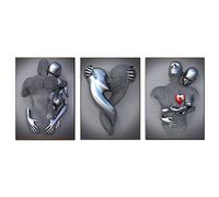 Couple Impression sur Toile Abstraite, Métal Sculpture Figure Peinture Love Heart Effet 3D Wall Art Décoration Murale Sans Cadre,D,60x80cm No Frame
