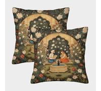 Couple lisant près d'un rosier d'une fontaine Housses Coussin Style indien Chambre À Coucher Décoratives Canapés,lits,chaises,salons,voitures,Livré Avec Fermeture Éclair Invisible 45x45cm Paquet 2