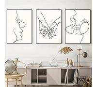Couple Main Amour Baiser Ligne Dessin Murale Art Toile tableau Peinture Nordique Beige Affiches Imprime Minimaliste Image Salon Chambre Decoration Sans Cadre
