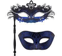 Couple Masquerade Masks with Holding Stick Venetian Party Mask Halloween Costume Carnival Mask for Couples Women and Men
