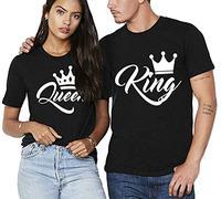 Couple Partenaire King & Queen T-Shirt Imprimé - 1x Tshirt pour Homme Noir S