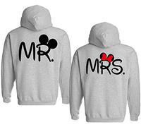 Couple Partenaire Sweat à Capuche Hoodie Mr Mrs Mickey Minnie - 1x Pull Femme Gris XS