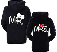 Couple Partenaire Sweat à Capuche Hoodie Mr Mrs Mickey Minnie - 1x Pull Femme Noir S