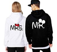 Couple Partenaire Sweat à Capuche Hoodie Mr Mrs Mickey Minnie - 1x Pull Homme Blanc S