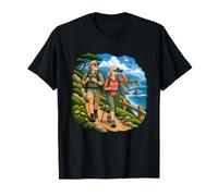 Couple Plus âgé Marchant sur Un Chemin côtier de Falaise avec des Jumelles T-Shirt