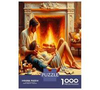 Couple près du feu 1000 Pièces Puzzle Classique Intimité chaleureuse Pack Puzzle Carton Solide - DIY Familial Amusant, Belle Déco, Cadeau D’Anniversaire Parfait pour Les Enfants 38x26cm/1000pcs