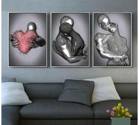Couple romantique câlin Sculpture Poster 3D Amoureux Sculpture Poster Métal Figurine Statue Art Toile Peinture - Sans cadre (3 pièces - 50 x 70 cm, Figure-4)