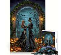Couple squelettique Dansant dans Un cimetière d'halloween Puzzle de 1000 pièces pour Adolescents Jeu de logique Solide Loisirs Amusants Bords Transparents Objet de Collection 50x75cm