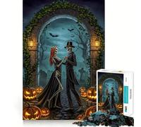 Couple squelettique Dansant dans Un cimetière d'halloween Puzzle de 1000 pièces pour Adolescents Jeu de logique Solide Loisirs Amusants Bords Transparents Objet de Collection 50x75cm