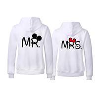 Couple Sweatshirt pour Homme Femme Sweatshirt à Capuche Couple Mr Mrs Sweat Pullover Noir Blanc 1 Pièce, Blanc-Mrs, L