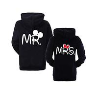 Couple Sweatshirt pour Homme Femme Sweatshirt à Capuche Couple Mr Mrs Sweat Pullover Noir Blanc 1 Pièce, Noir-Mrs, XXL