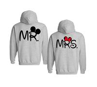 Couple Sweatshirt pour Homme Femme Sweatshirt à Capuche Couple Mr Mrs Sweat Pullover Noir Blanc 1 Pièce, Gris-Mr, L