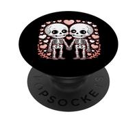 Couple tête de Mort effrayante Saint-Valentin Romantique Gothique Amour PopSockets PopGrip Adhésif