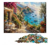 Couple Walking Down Italian Coastal Stairs Puzzle en Bois, 1000 pièces | Cadeau du Nouvel An pour passionné : activité autour de la table à la maison.