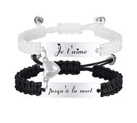 Couples Bracelets Personnalisé Gravure：2Pcs Je t'aime Bracelet réglable Acier Inoxydable pour Amoureux Femme Homme Cadeaux Romantiques Saint Valentin Mariage Bracelet Partenaire pour Couples Famille
