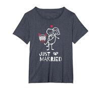 Couples d appariement Juste marrié, Correspondant aux Jeunes mariés T-Shirt, Femme Grandes Tailles, Bleu Chiné, 6X