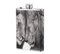 Couples de lions noirs et blancs,Flasque de poche plate de 8 oz en acier inoxydable 304, idéale pour les activités de plein air.