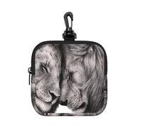 Couples de Lions Noirs et Blancs,Pochette de Rangement carrée à Fermeture éclair, Porte-Monnaie en néoprène, Petit Portefeuille, Pochette à Monnaie, Porte-Monnaie