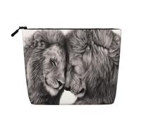 Couples de Lions Noirs et Blancs,Trousse de Toilette de Voyage Portable, Imitation Lin, en Lin.