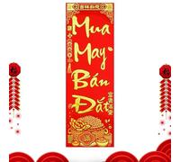 Couples de Printemps Vietnamiens, Pendentifs de Couple de Fête du Printemps Vietnamien - Décoration Murale Vietnamienne Nouvel An Ornements Couplets - Ornements Muraux De Porte De La Poudre D'Or Pour