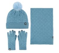 Couples Hiver Extérieur Chaud Bonnet d'hiver Écharpe Gants Trois Pièces Bonnet Tricoté à Carreaux Écharpe Jaune Homme, bleu ciel, taille unique