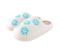 Couples Hommes Femmes Noël Slip on Furry Flat Home Hiver Bout Rond Garder Au Chaud Dessins Animés Imprimés Pantoufles Chaussures (White-3, 45)