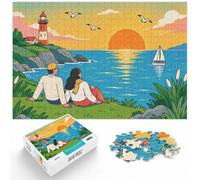 Couple's Lakeside Picnic at Sunset Illustrati Puzzle, 1000 pièces | Pour se détendre après Noël : Puzzle adulte 1000 pièces ; pour partager un moment calme pendant les fêtes.