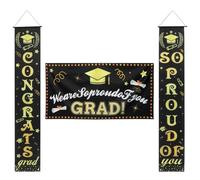Couplet de Porte de Remise de Diplôme Bannière Noire Polyester Festive | Fête Universitaire et Usage Extérieur, Design 2021 à Mots Spécifiques, Décorations de Remise des Diplômes