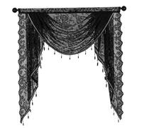 Couploin de dentelle noire, cantonnière en cascade avec perles glands élégants en dentelle noire Vintage vintage rideaux floraux semi-transparentes rideaux d'intimité rideaux gothiques pour Halloween