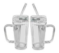Coupons en verre avec couvercles et pailles, gobelet en verre avec poignée, 2pcs 250 ml / 8,5 oz tasse de paille en verre transparent, tasses à café en verre à l'épreuve, gobelet en verre anti-scaldi