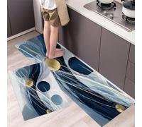 Coups Pinceau Géométriques Fluides Tapis de Cuisine, 2 Pièces Antidérapants et Lavables Tapis de Sol Art Moderne Abstrait Tapis de Passage pour Couloir, Chambre à Coucher, Evier, 43x75cm+43x120cm
