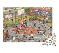 Cour de Basket dans la Rue du Quartier Puzzle en Bois Imperméable DIY Puzzles De 1000 Pièces pour Adultes Cadeaux Amusant Jeux Éducatifs