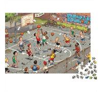 Cour de Basket dans la Rue du Quartier Puzzle en Bois Imperméable Puzzles De 1000 Pièces pour Adultes Cadeaux Impossible De Décoration pour La Maison