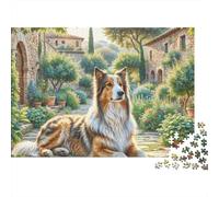 Cour de Campagne Chien Berger Puzzle 1000 Pièces Papier Puzzle pour Adultes Vue du Jardin Puzzle en Famille 52x38cm/1000pcs