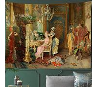 Cour Femme Style Gothique Architecture Tapisserie Art Maison Rose Paysage Moyen âge Illustration Pigeons Animaux Suspendus Mur