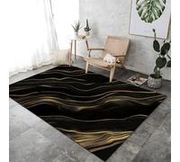Courbes en Marbre Lisse Rapier À Thème pour Le Salon Mat De Sol en Or Noir Doux Grand Tapis Imprimé, Courts Zone Lavable À Tas Courts pour Chambre À Manger Non Glissante,